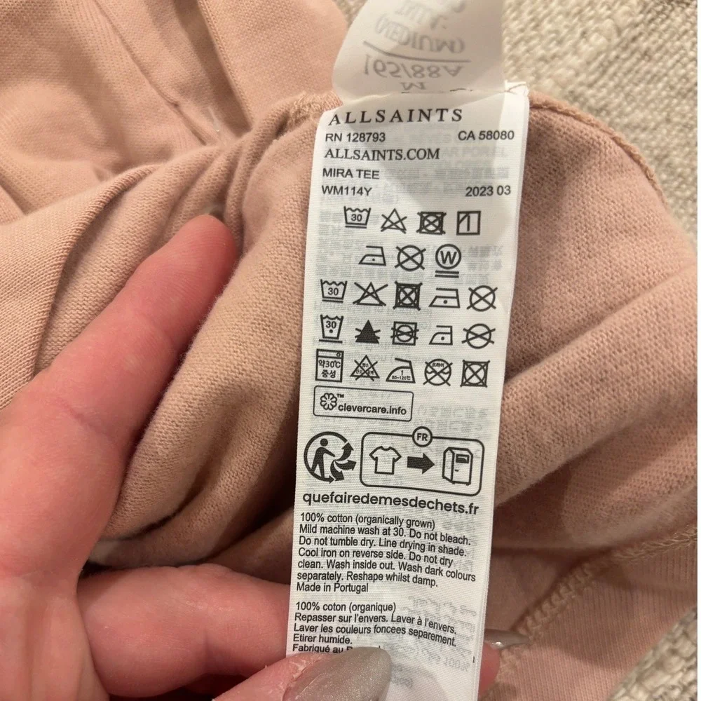 AllSaints Mira Tee in Lilac Ash Pink Organic Cotton Ruched Crop Size Medium - Picture 6 of 6